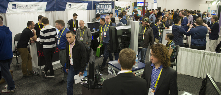 Case Western Reserve students at booths at CES trade show in Las Vegas